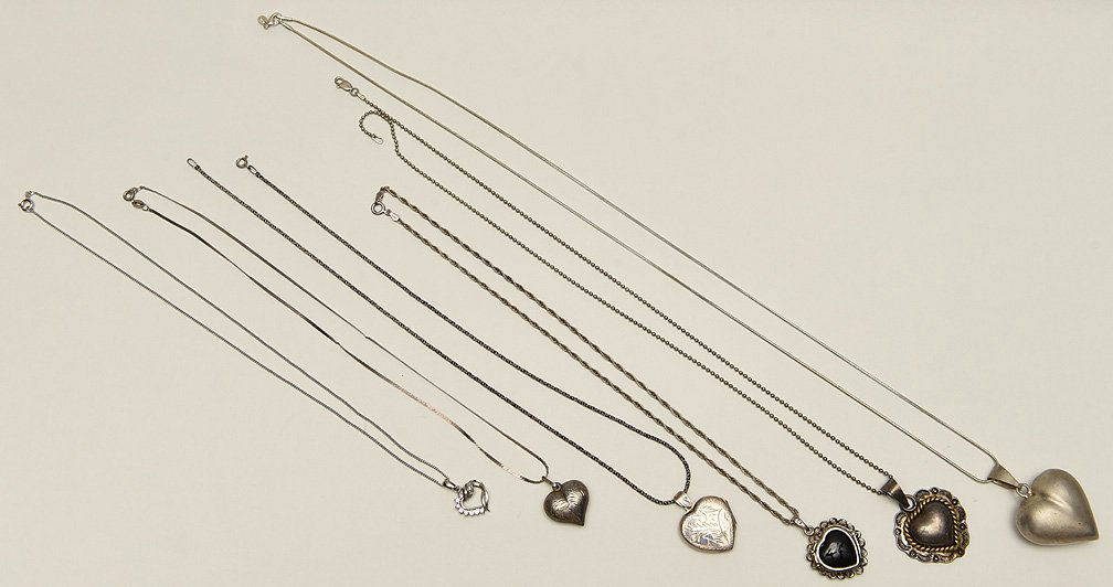 (6) assorted sterling necklaces with heart pendants, (1 of 4)