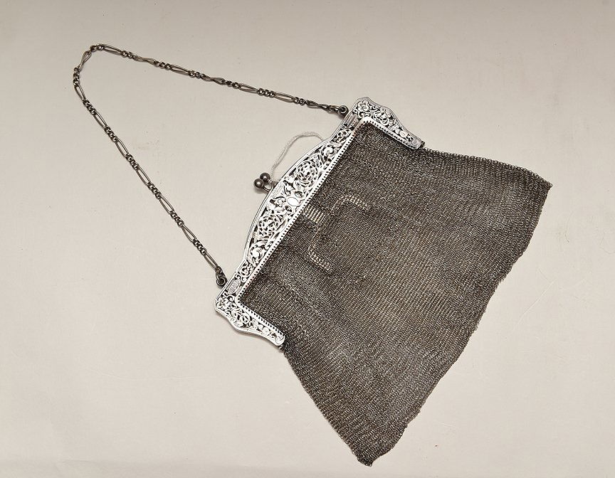 Antique Sterling Silver Mesh Purse.  7" x 9"  10oz. (1 of 6)