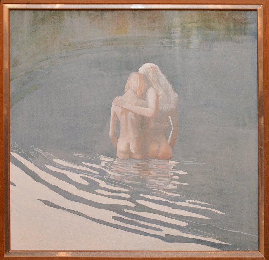 Robert Jenkins  (20th century) swim in the lake, oil on (1 of 4)