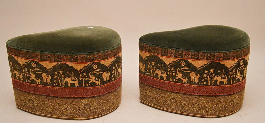 2 unusual shaped paisley form upholstered ottomans, 17" (1 of 3)