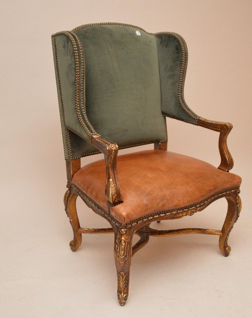 Ralph Lauren Wing Back Chair with green velvet and (1 of 4)