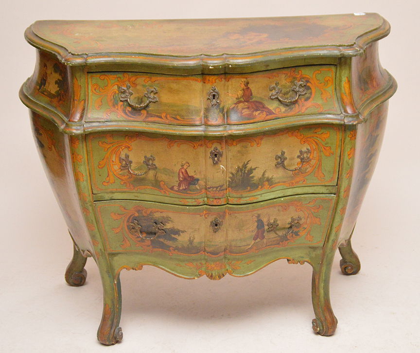 Green Painted 3 drawer Bombay commode with painted (1 of 7)