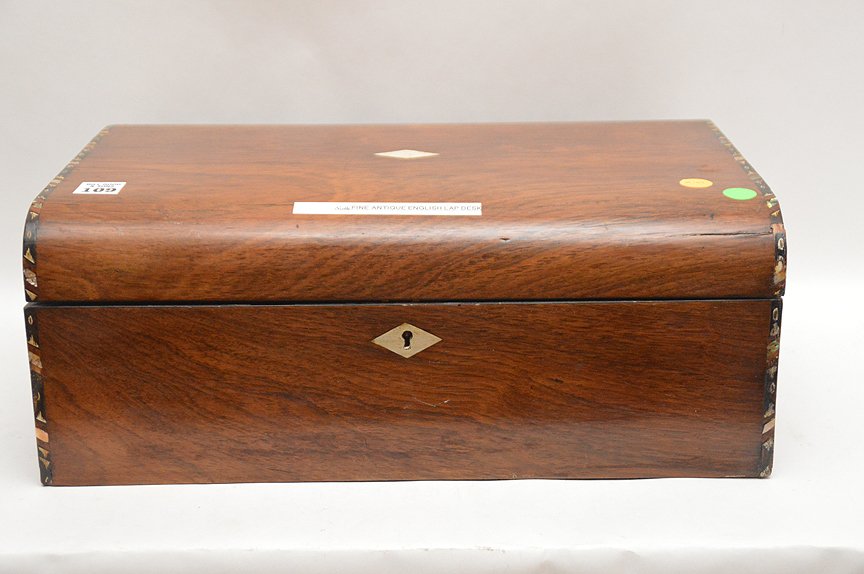 19th c. antique English lap desk, 6 1/2"h x 17"w x 10"d (1 of 4)