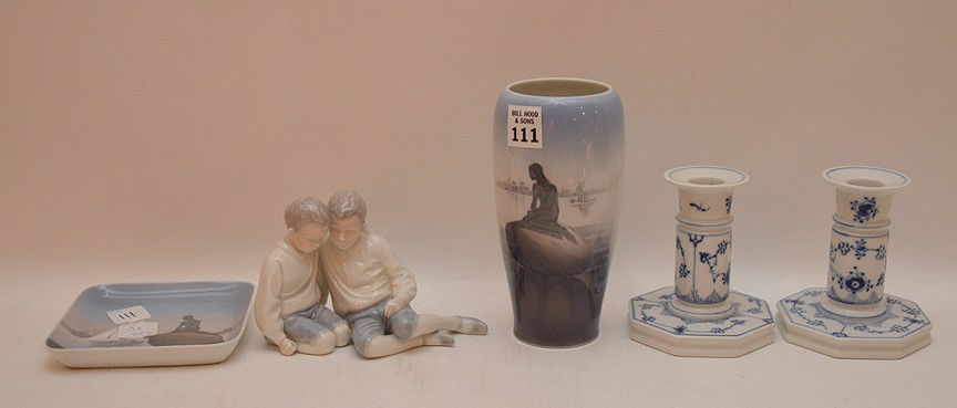 5pcs. Royal Copenhagen porcelain, incl; 1 vase (7"h), (1 of 4)