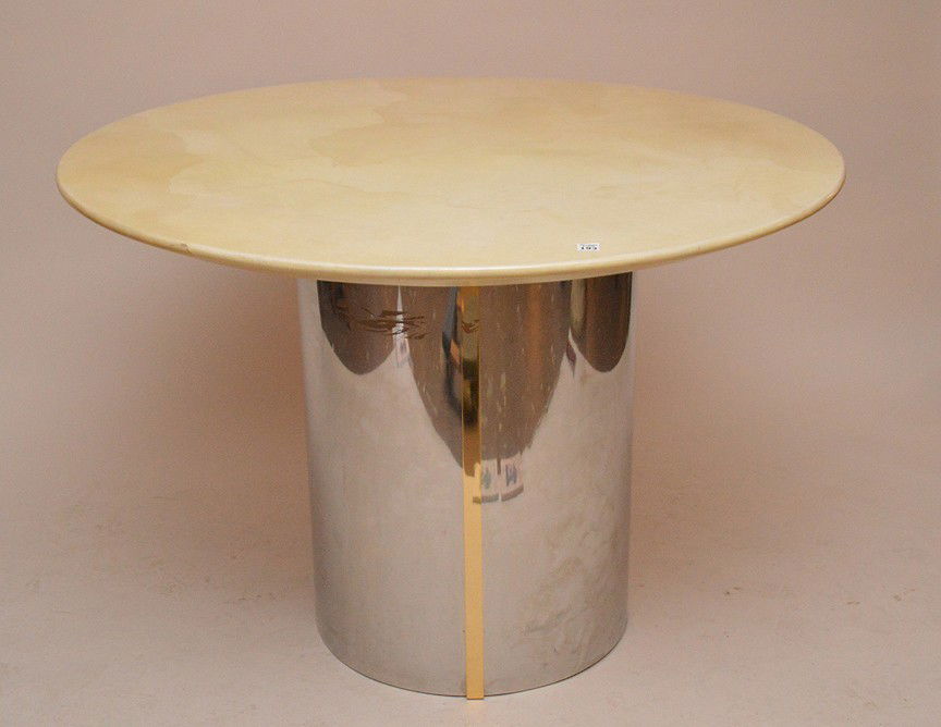 Karl Springer table with chrome pedestal base. Unsigned (1 of 3)