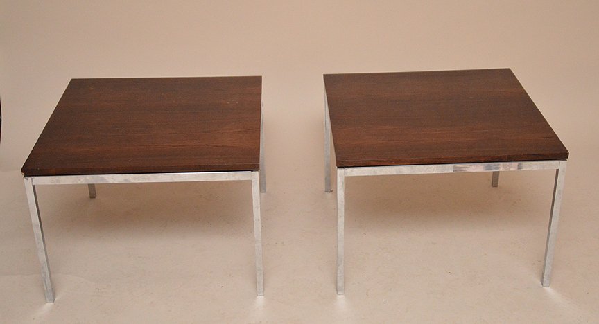 Pair of Knoll & Associates NY , chrome & rosewood side: Pair of Knoll & Associates NY , chrome & rosewood side tables 24" x 24" Ht. 18"
