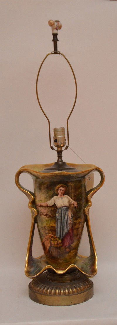 Old Paris porcelain lamp, 32"h (1 of 5)