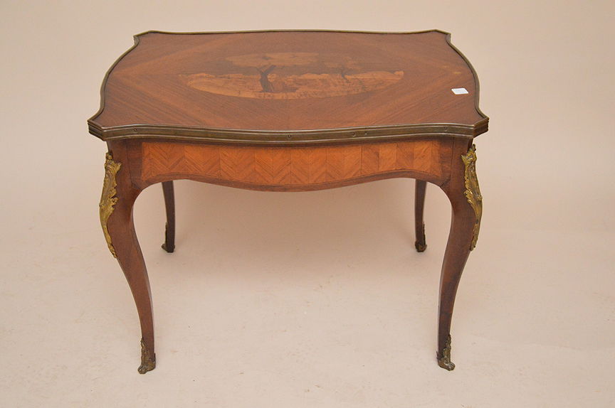 French Inlaid Cocktail Table with bronze mounts.  Ht. (1 of 3)