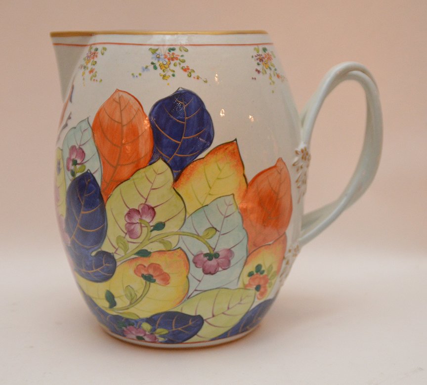 Mottahedeh "Tobacco Leaf" Porcelain Pitcher. Ht. 8": Mottahedeh "Tobacco Leaf" Porcelain Pitcher. Ht. 8"