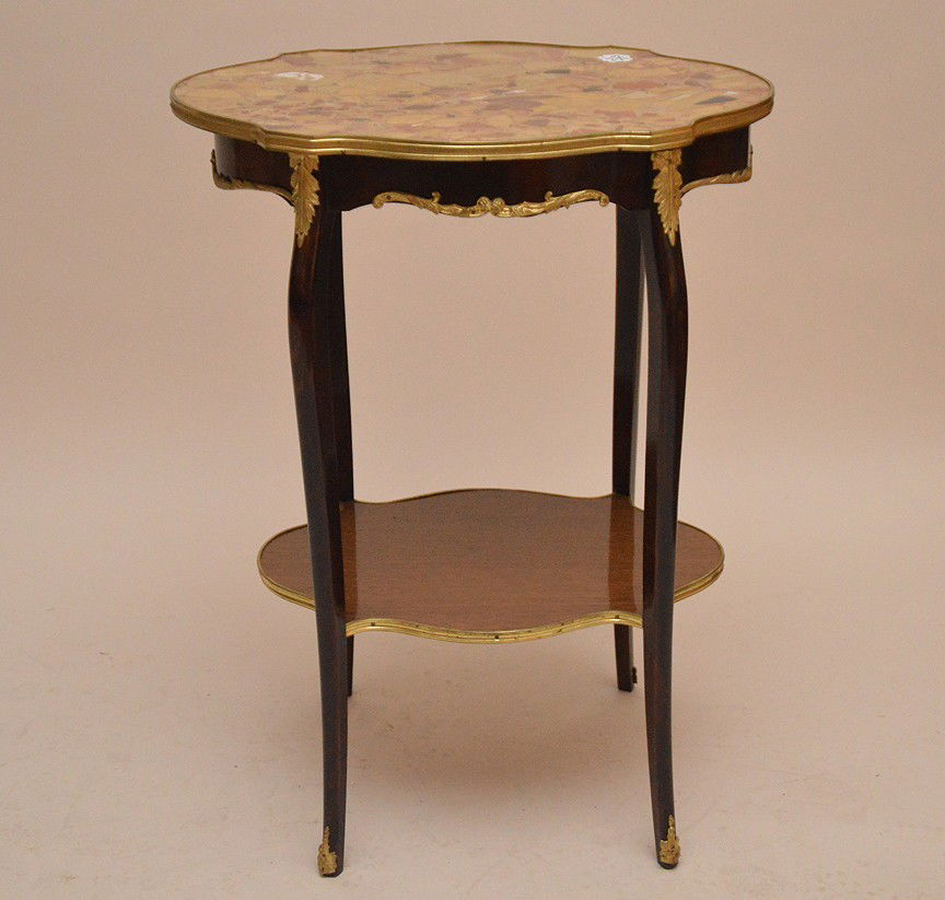Marble top turtle form French side table with lower (1 of 3)