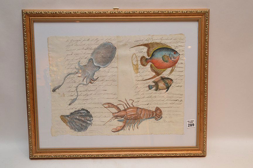 Italian, assorted sea life, hand painted on early 19th (1 of 3)