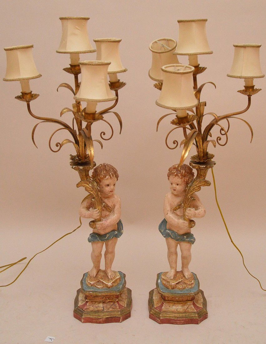 Craved figural painted lamps with 4 lights 35 inches (1 of 6)