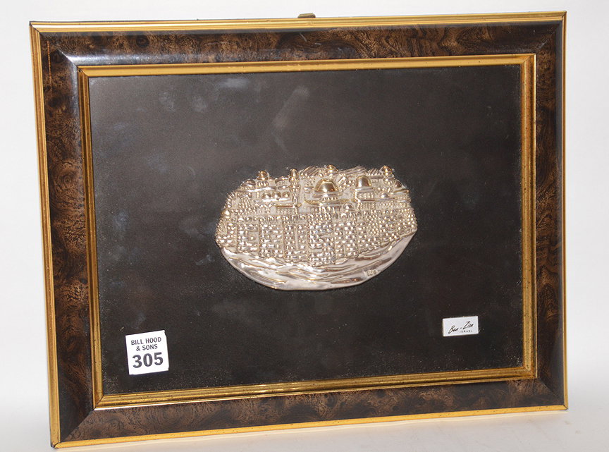 Ben Zion Sterling Silver Sculpture in relief mounted in: Ben Zion Sterling Silver Sculpture in relief mounted in a frame. Sculpture 5 1/2" x 3 1/2" Frame 11" x 14"