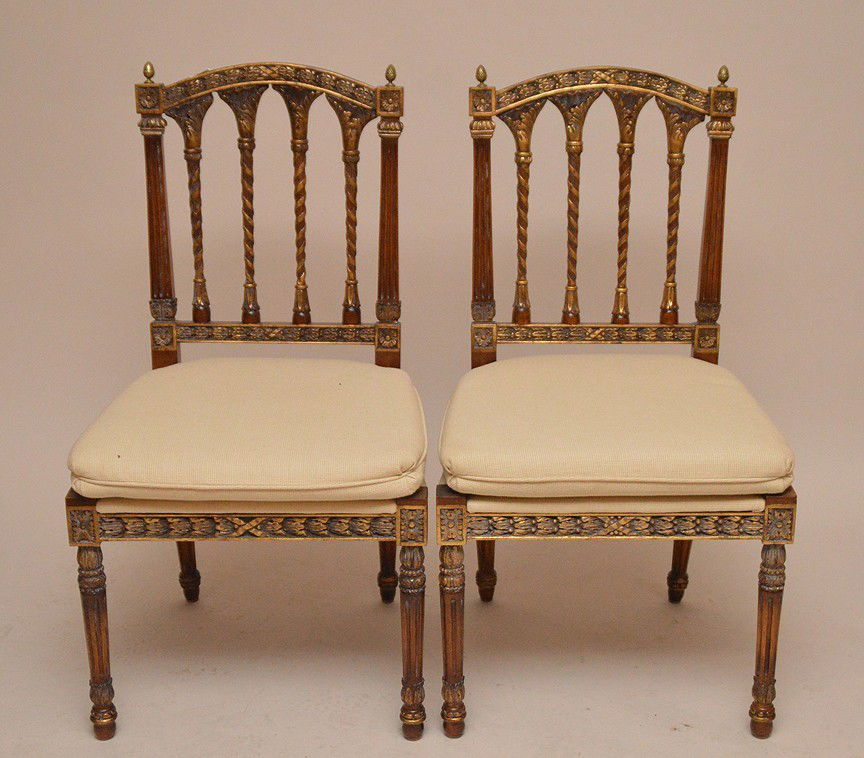 Pair Fruitwood carved unusual spindle back side chairs (1 of 3)