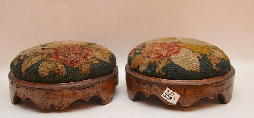 Pair Continental needlepoint stools, 4"h x 11"w (1 of 4)