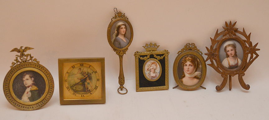 5 miniature portraits on porcelain each with brass or (1 of 4)