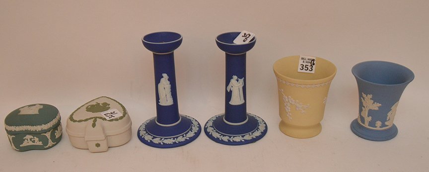 Lot of 6 pieces, incl; pair of candle holders (6 (1 of 3)