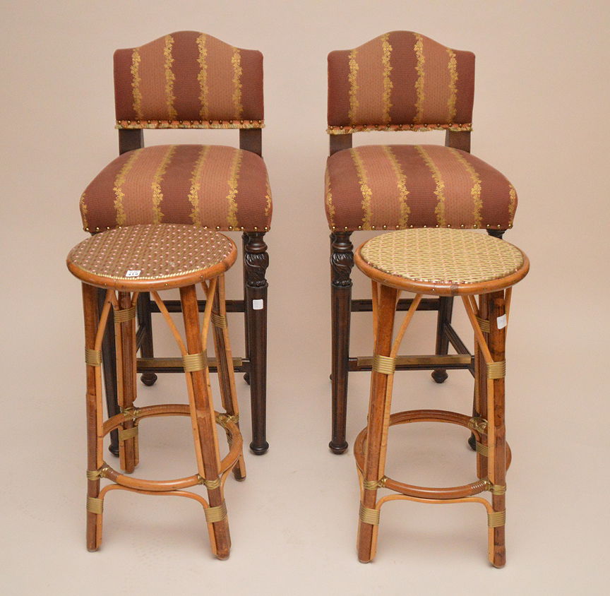 Pair of rattan stools and pair of upholstered bar (1 of 3)