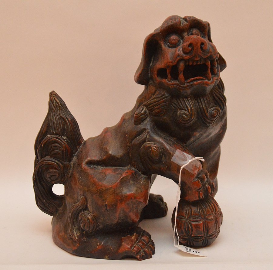Antique Carved Wood Chinese Foo Dog.  Ht. 12 1/2" (1 of 3)