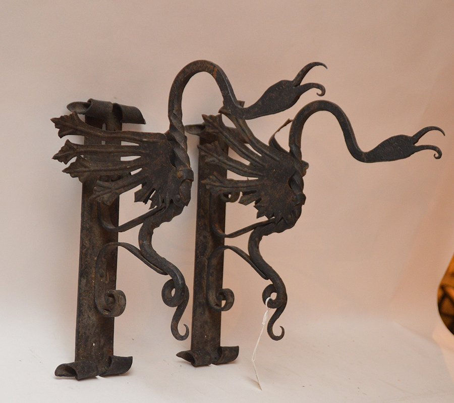 Pair Cast Iron Wall Brackets possibly Mizner.  The pair (1 of 9)