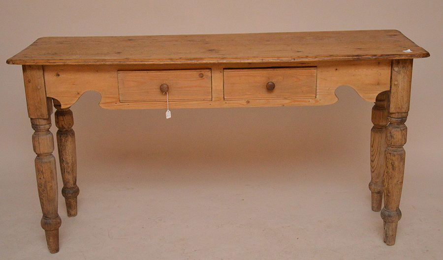 Pine console with 2 side by side drawers, 28"h x 53: Pine console with 2 side by side drawers, 28"h x 53 1/2"w x 16 1/2"d