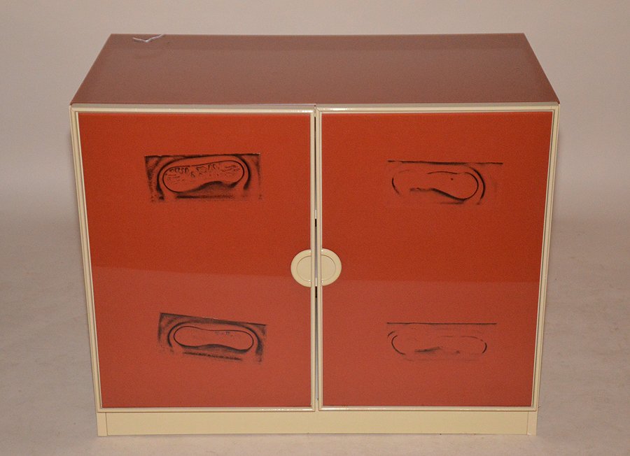Modern small cabinet, two tone laminate finish, 2 doors (1 of 5)