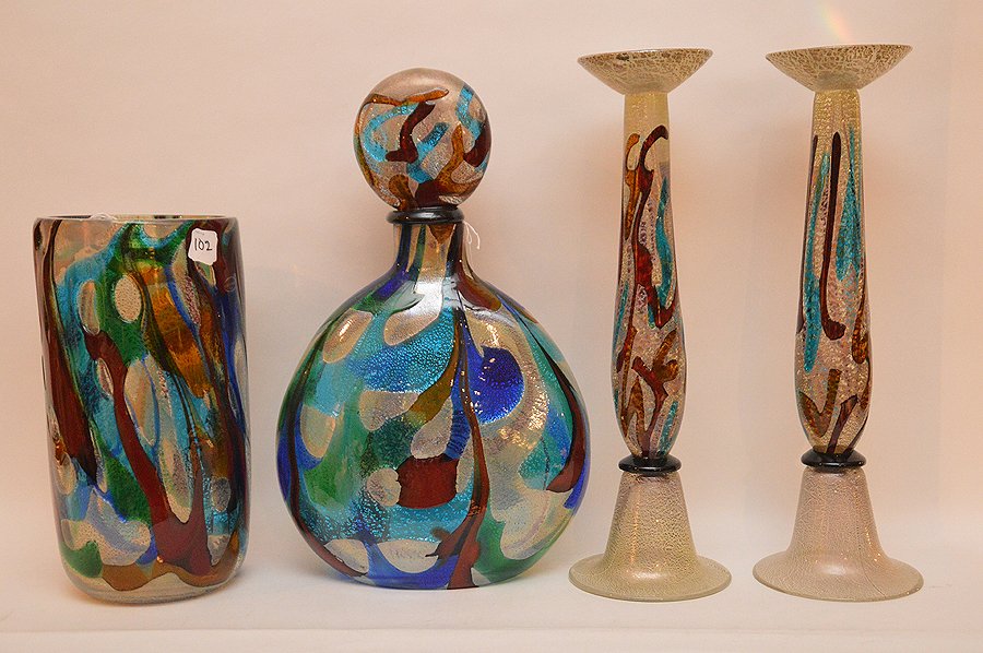 4 assorted pieces Murano glass, incl; pair of (1 of 4)