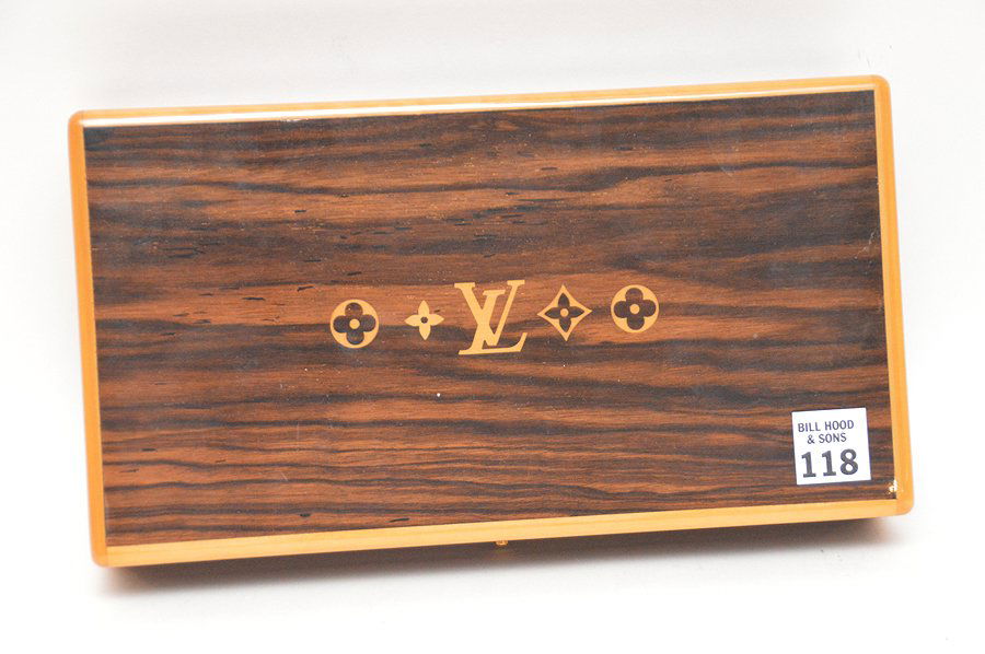 Louis Vuitton Inlaid Humidor.  Ht. 2 1/4" W. 11" D. 6" (1 of 5)