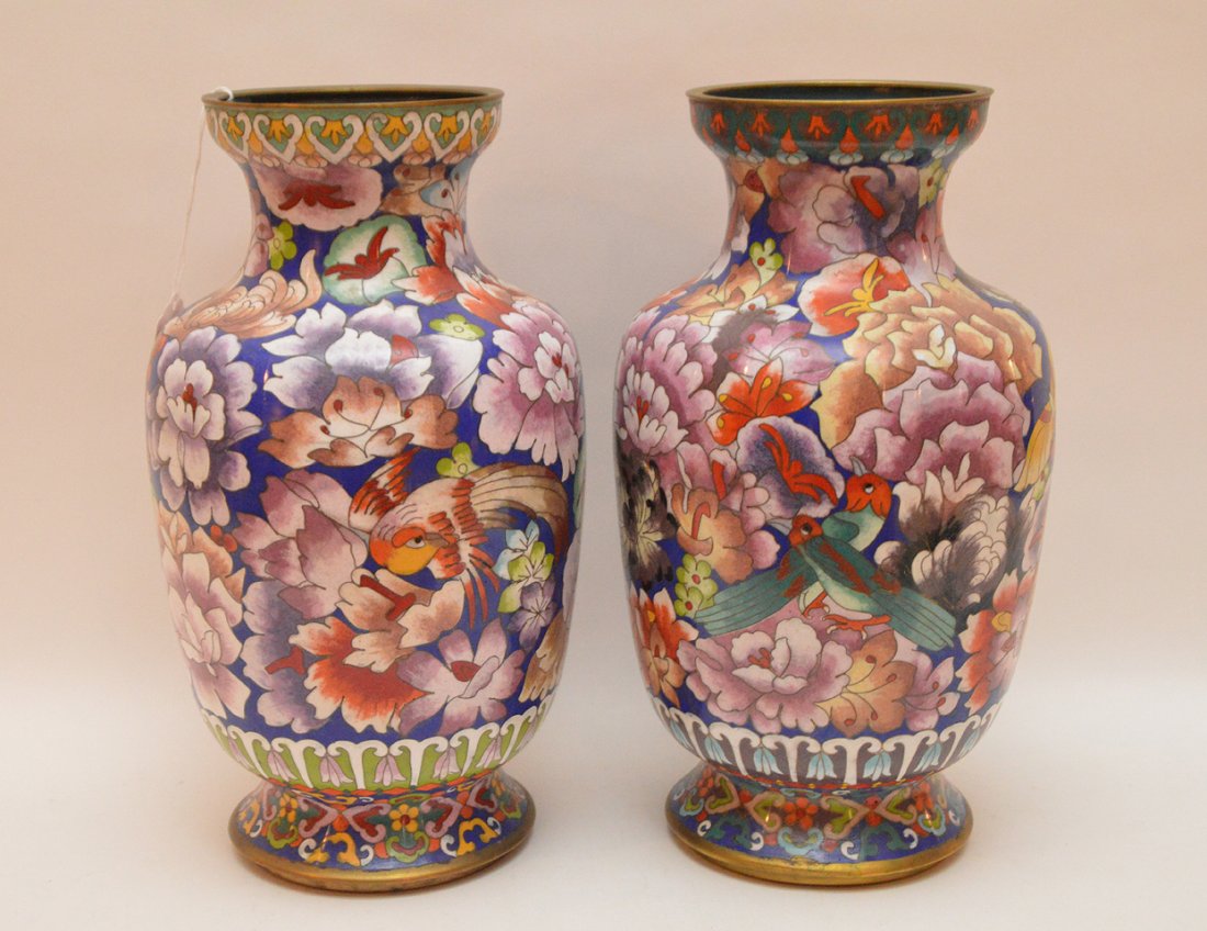 Pair cloisonné vases, multi color, 12 1/2"h (1 of 4)