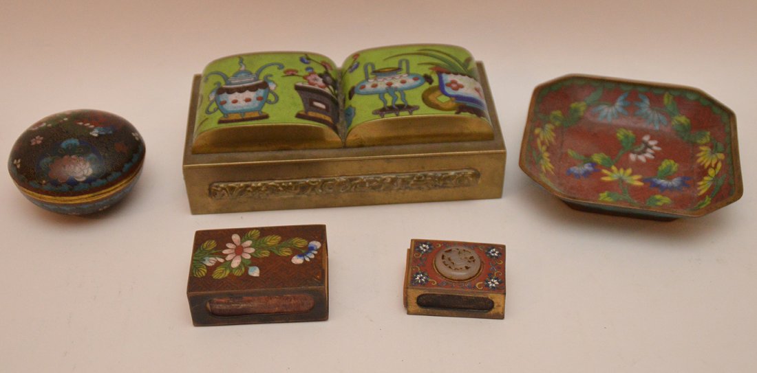 (5) assorted cloisonné pieces, 1 matchbox holder with (1 of 5)