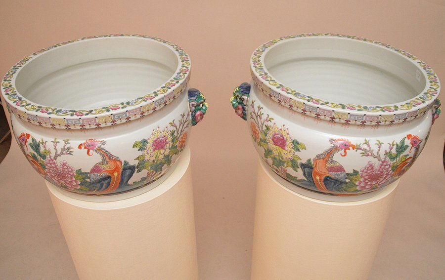 Pair white faux skin pedestals sold with porcelain (1 of 7)