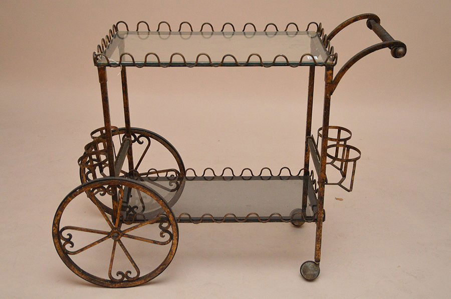2 tier vintage tea cart, burnished metal (1 of 3)