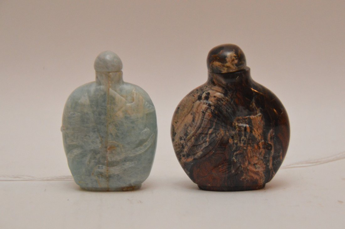 Chinese Carved Jade Snuff Bottle Ht. 2 3/8".  Together (1 of 3)