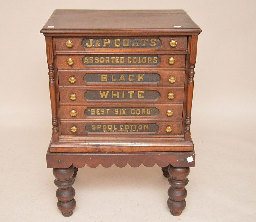 19th c. American walnut J & P Coats spool cabinet with (1 of 10)