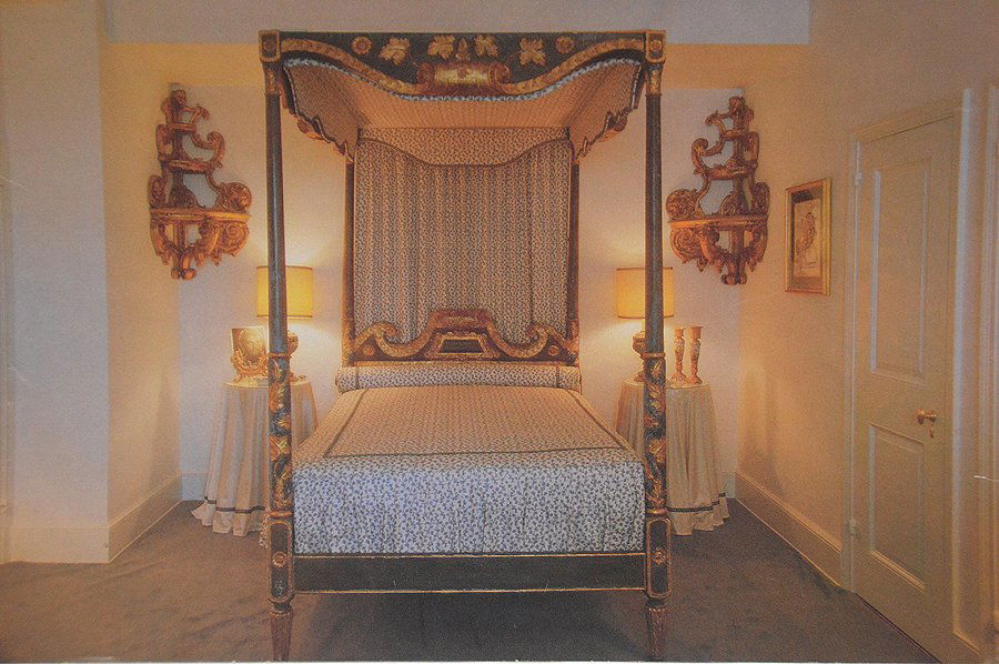 (Bolivian) Spanish 18th Century Carved Gilded and: (Bolivian) Spanish 18th Century Carved Gilded and Painted four poster Canopy Bed, 58"w