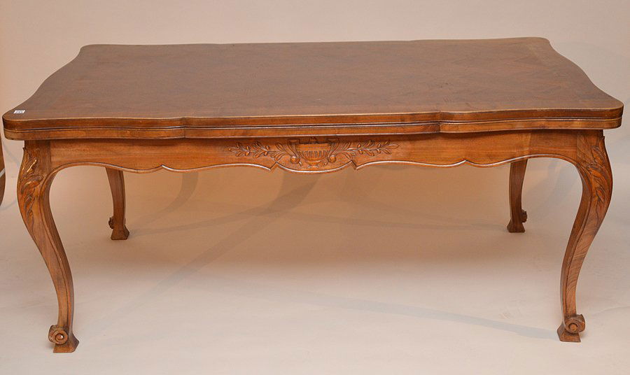 French table, parquetry surface, top extends, 29 1/2"h (1 of 6)