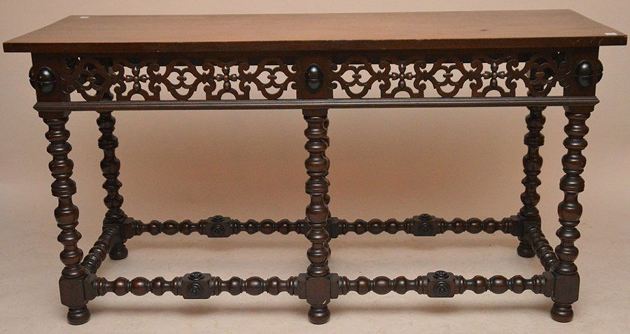 Oak console, pierced apron, 33"h x 64"w x 22"d (1 of 4)