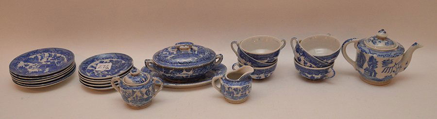 19pc. Child's blue willow china set, marked Made In (1 of 3)