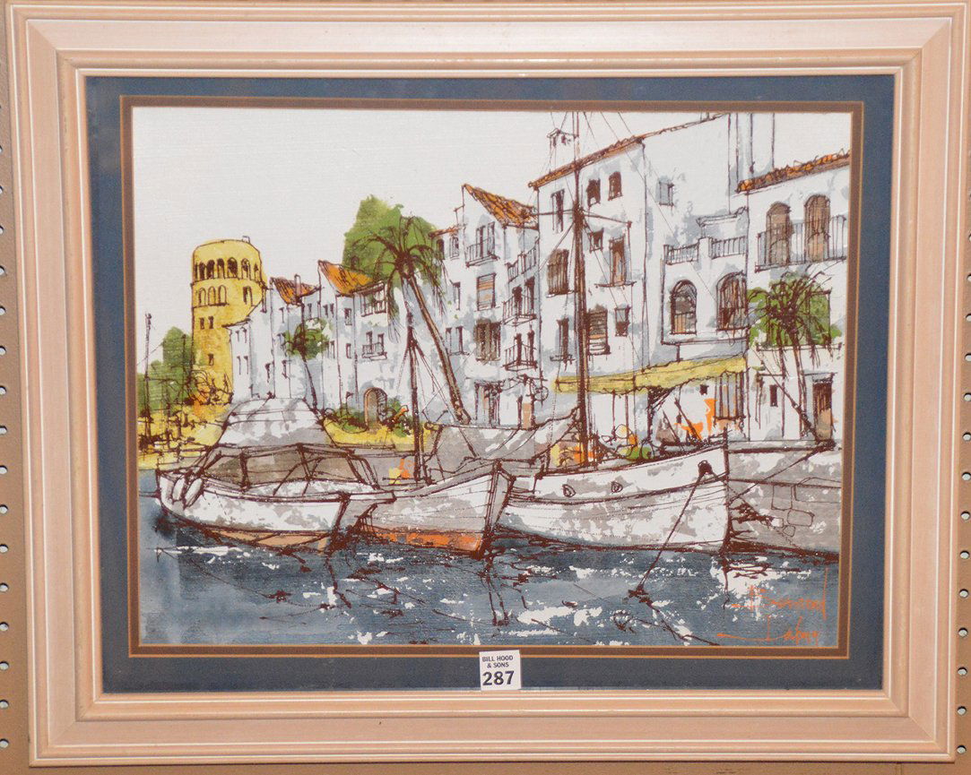 Bernard Dufour  (France born 1922) Boats on River, oil (1 of 3)