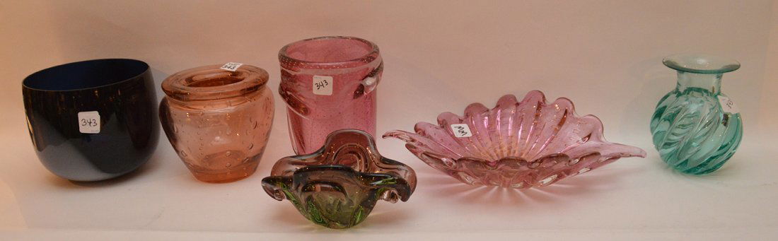 6 assorted hand blown glass pieces, some signed (1 of 4)