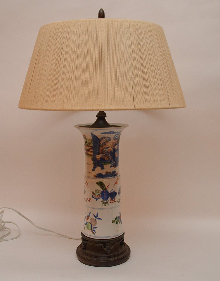 Chinese porcelain lamp with string shade (1 of 7)