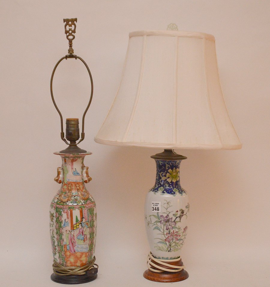 Chinese rose medallion lamp AND porcelain lamp with (1 of 10)