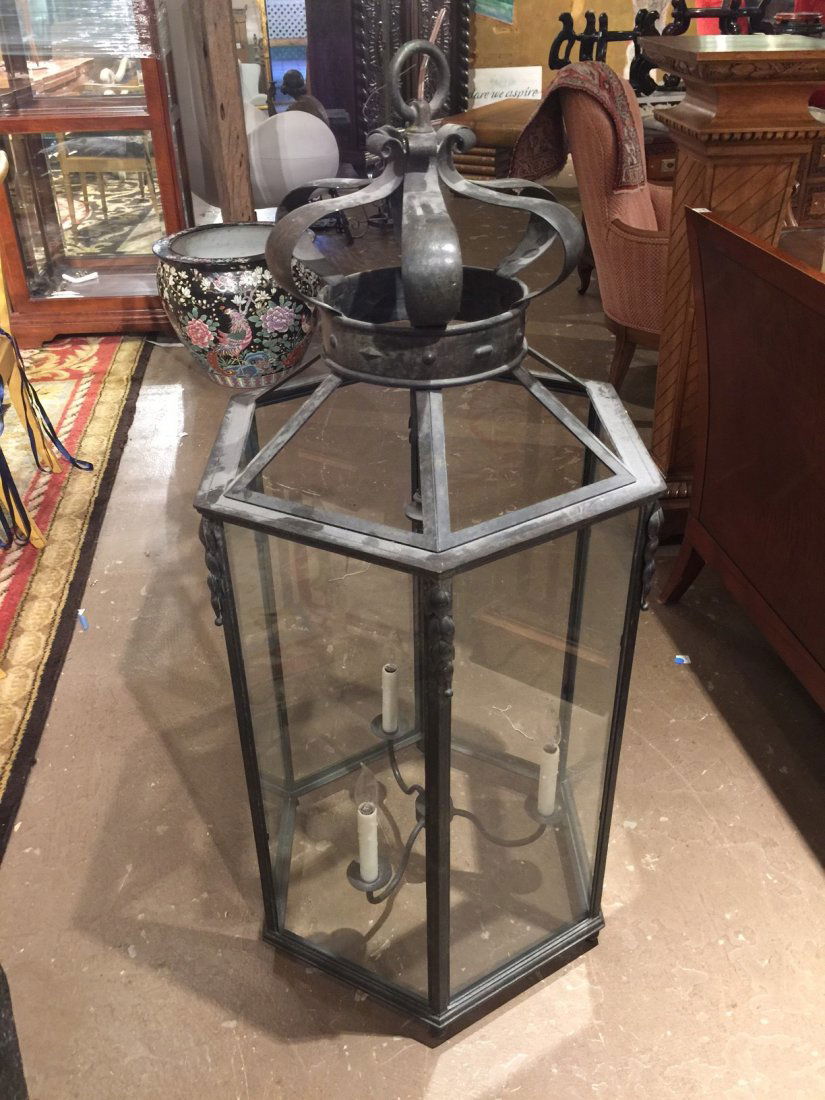Large 6 sided lantern style chandelier, 42in. Tall x 20 (1 of 3)