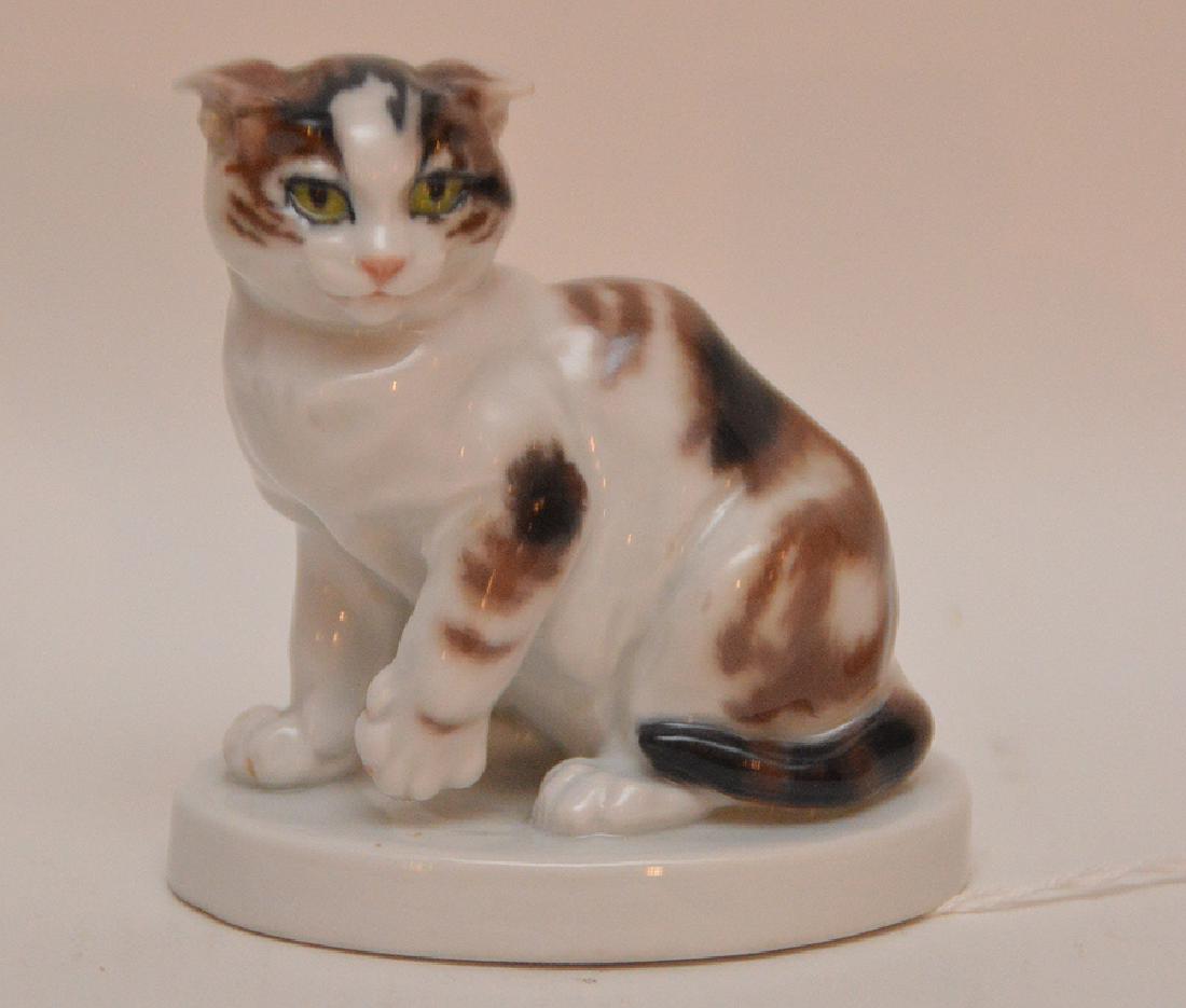 Meissen Porcelain Cat Figure sitting with paw up.  Ht. (1 of 4)