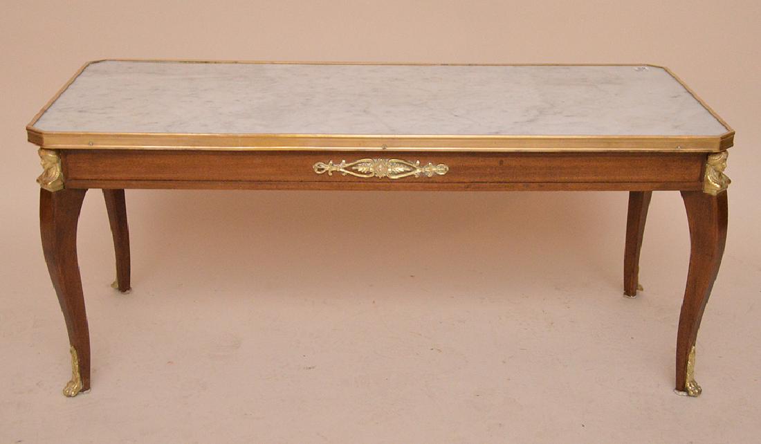 Coffee table with bronze mounts and white marble top, (1 of 5)