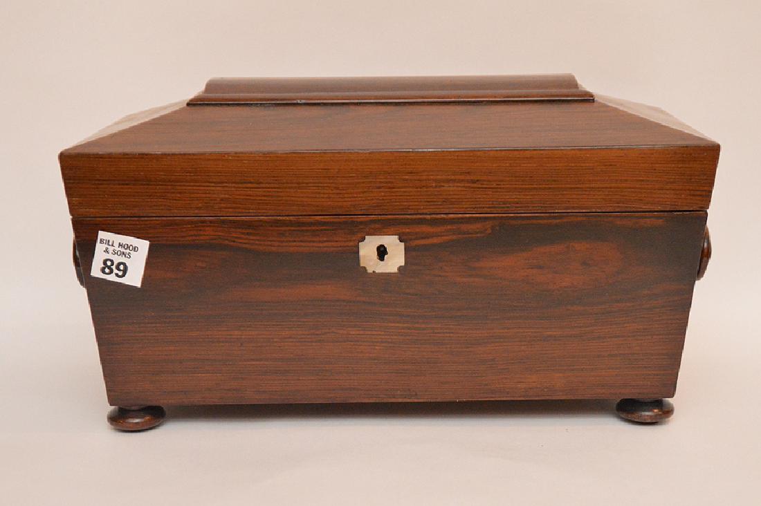 English tea caddy fitted with 2 boxes and glass beaker (1 of 5)