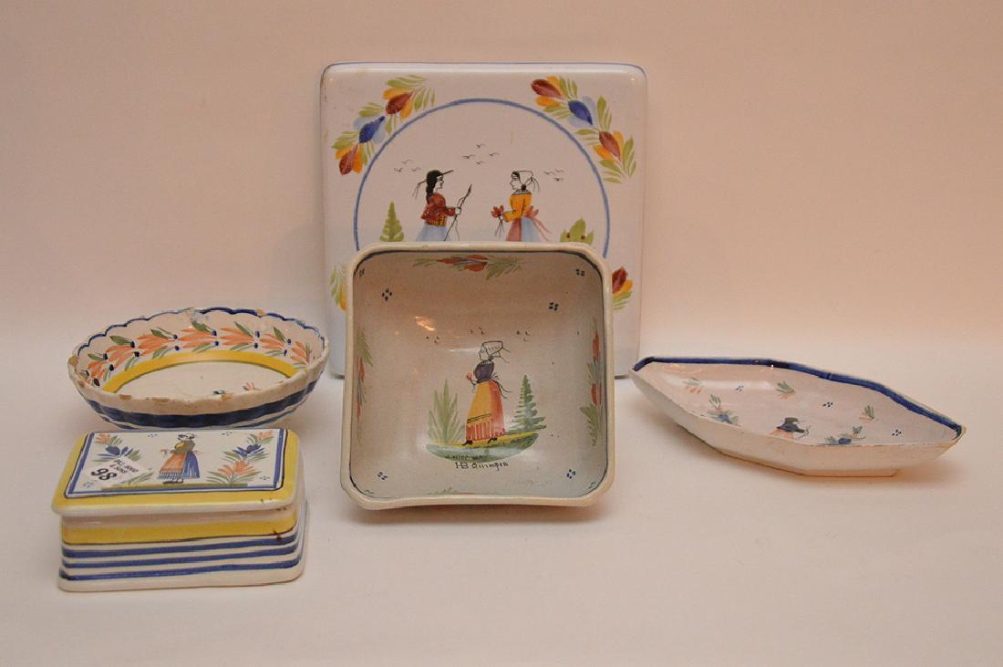 Lot of 5 assorted Quimper, trivet, bowls and covered (1 of 8)