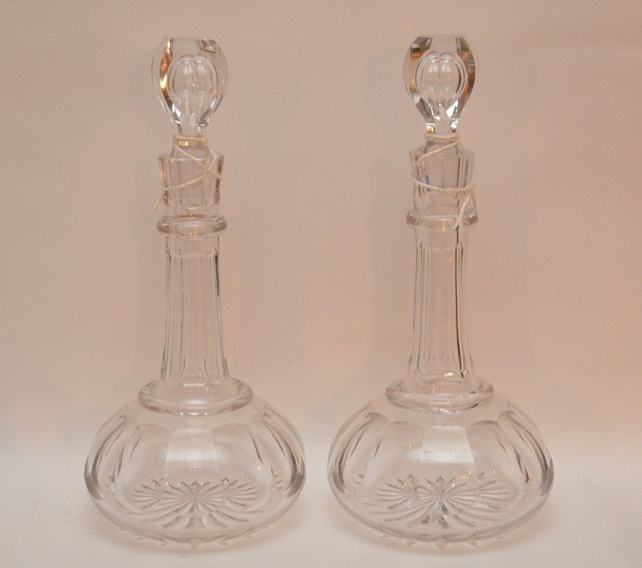 Pair Early Crystal Decanters Cut With Lobes. Condition: (1 of 3)