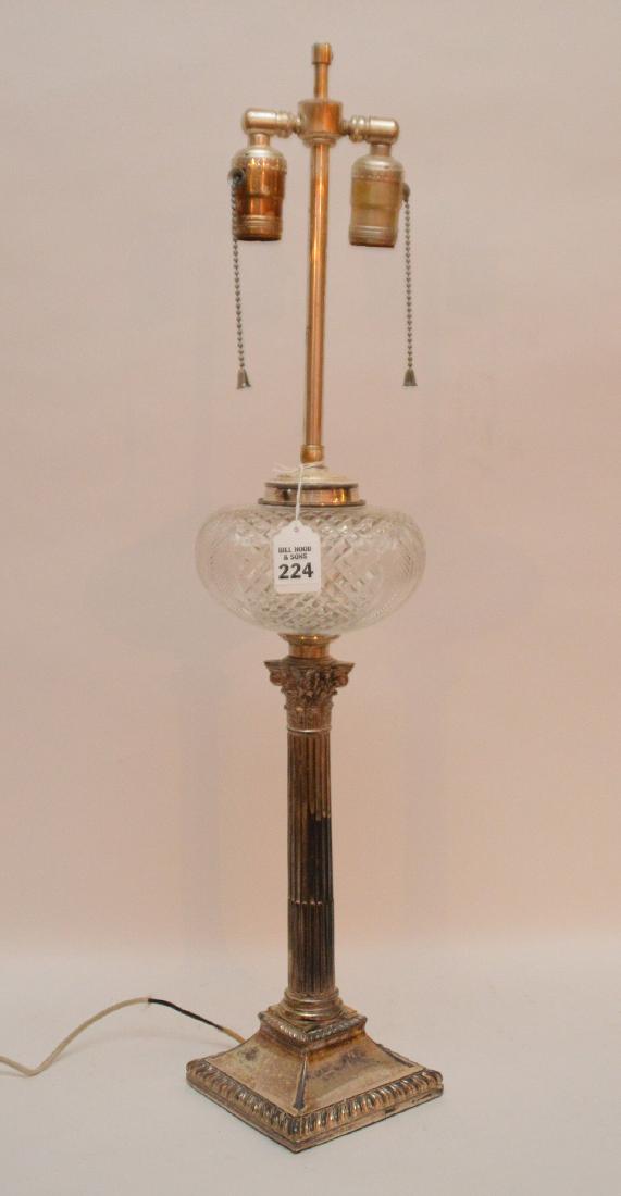English Sterling & Crystal Column Form Lamp.  Ht. 28" (1 of 5)