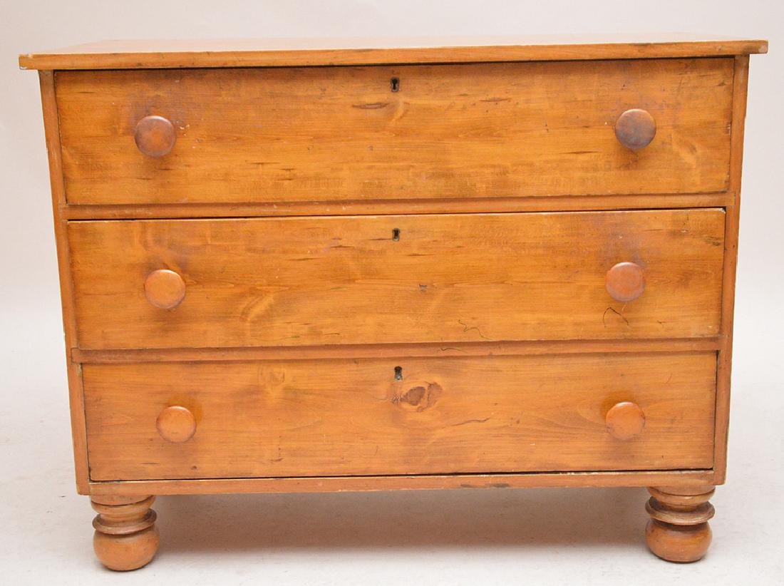 19th Century Three Drawer Pine American Chest.  Ht. (1 of 5)